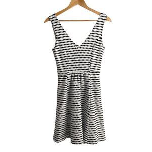 Anthropologie Maeve Black and White V-Neck Fit and Flare Sleeveless Dress